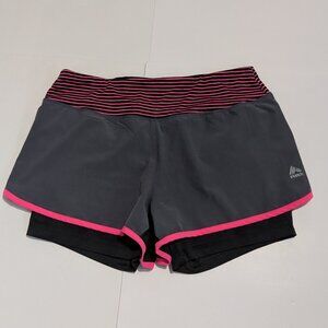 RBX Performance running shorts, gray, black and pink, size S